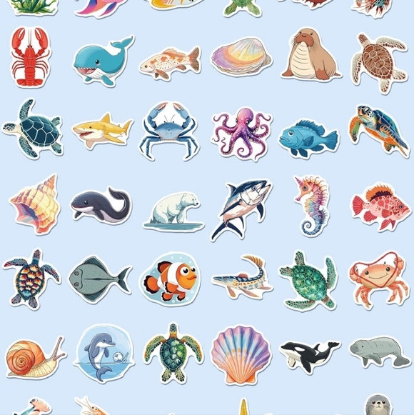 100 pc Cute Colorful Fish and Marine Life Sticker Set - Picture 4 of 4
